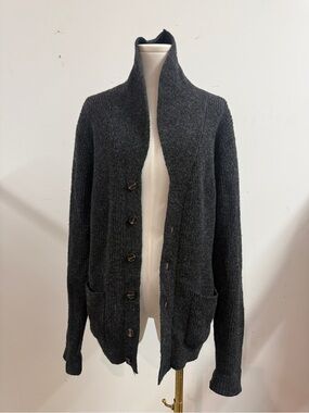 Line of Trade Charcoal Shawl Collar Men’s Cardigan Sweater Shetland Wool
